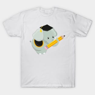 Cute Elephant, Graduation Elephant, School, Pencil T-Shirt